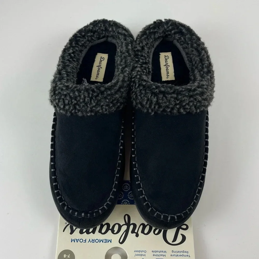 DearFoams Slippers Size Small Black Marshall Microsuede Clog Memory Foam NWT